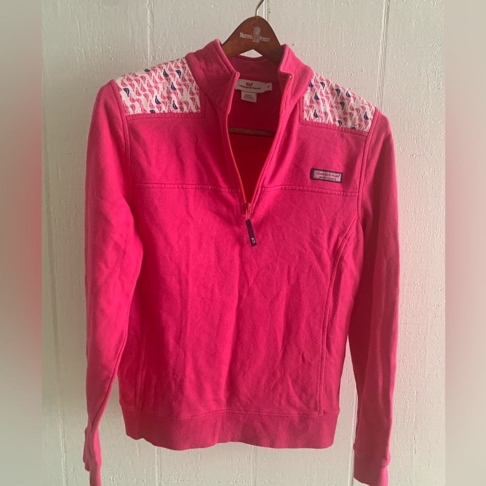 Vineyard Vines Women's Pink Quarter Zip 100% Cotton Pullover Size Small